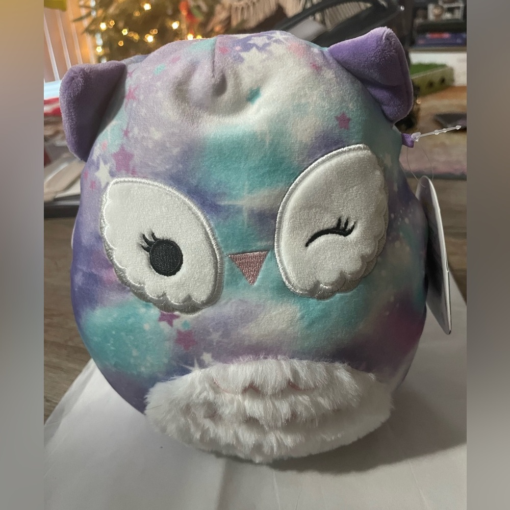 NWT- Solina 8” Squishmallow Fuzzy Belly Plush Owl (Purple Marbled Coloring)
